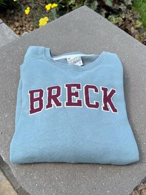 Light Gray-Blue 'BRECK' Crewneck Sweatshirt with Maroon Lettering